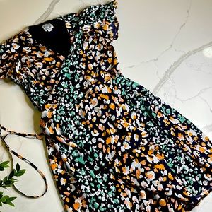 Wrap Navy Dress with Flounce Sleeves